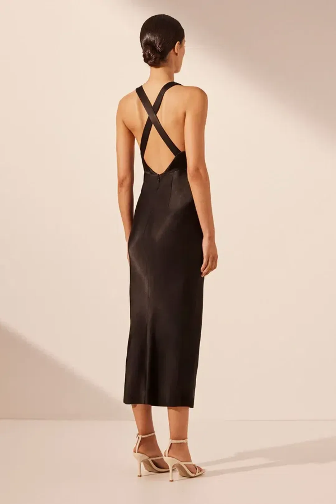 Shona Joy Camille Lace Cross Back Midi Dress Black Size 6 for rent on The Volte - main image
