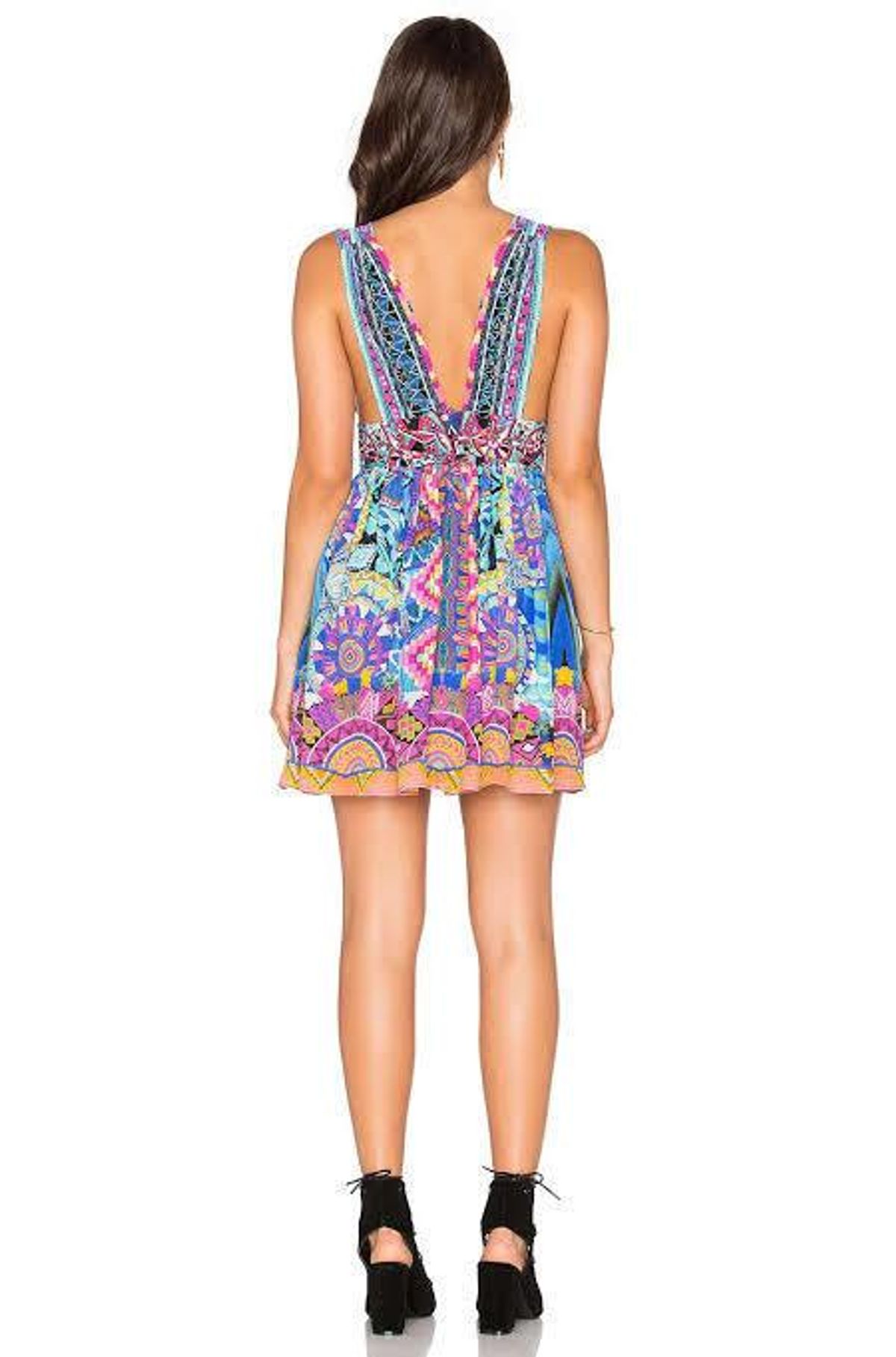 Camilla V Neck Tie Short Dress Alice In Essaouira Print Size 10 - Image 3