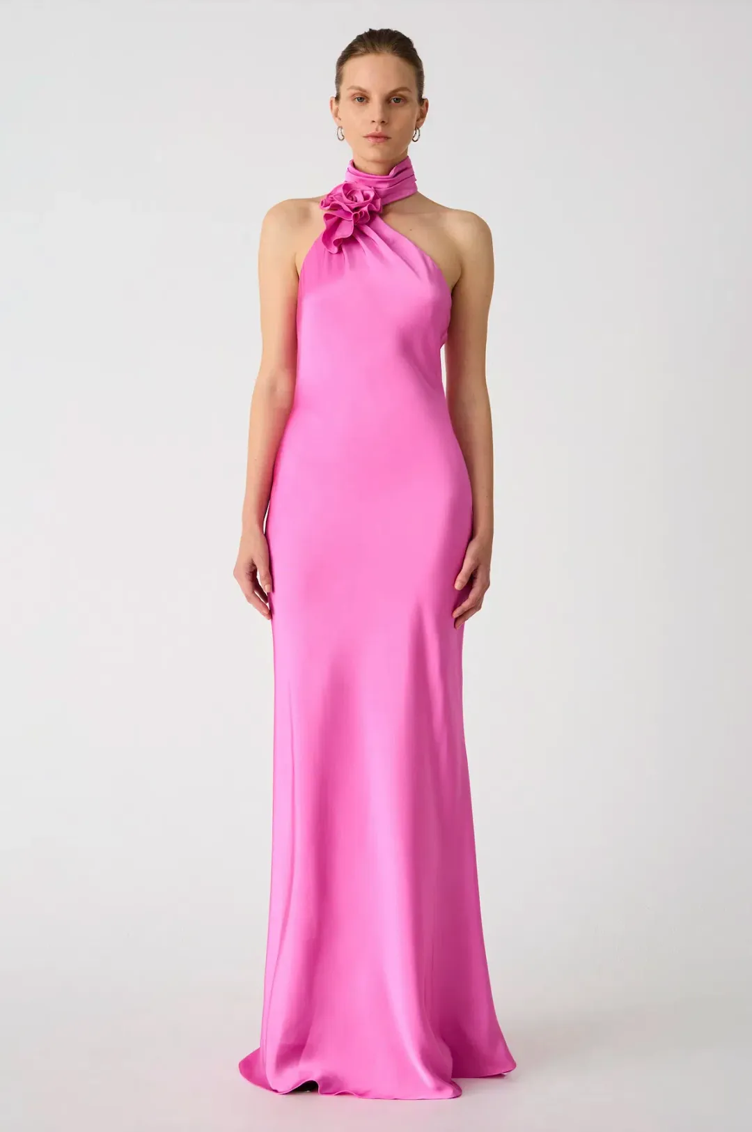 Misha Teresa Satin Gown Pink/Purple Rose Size 8/S for rent on The Volte - main image