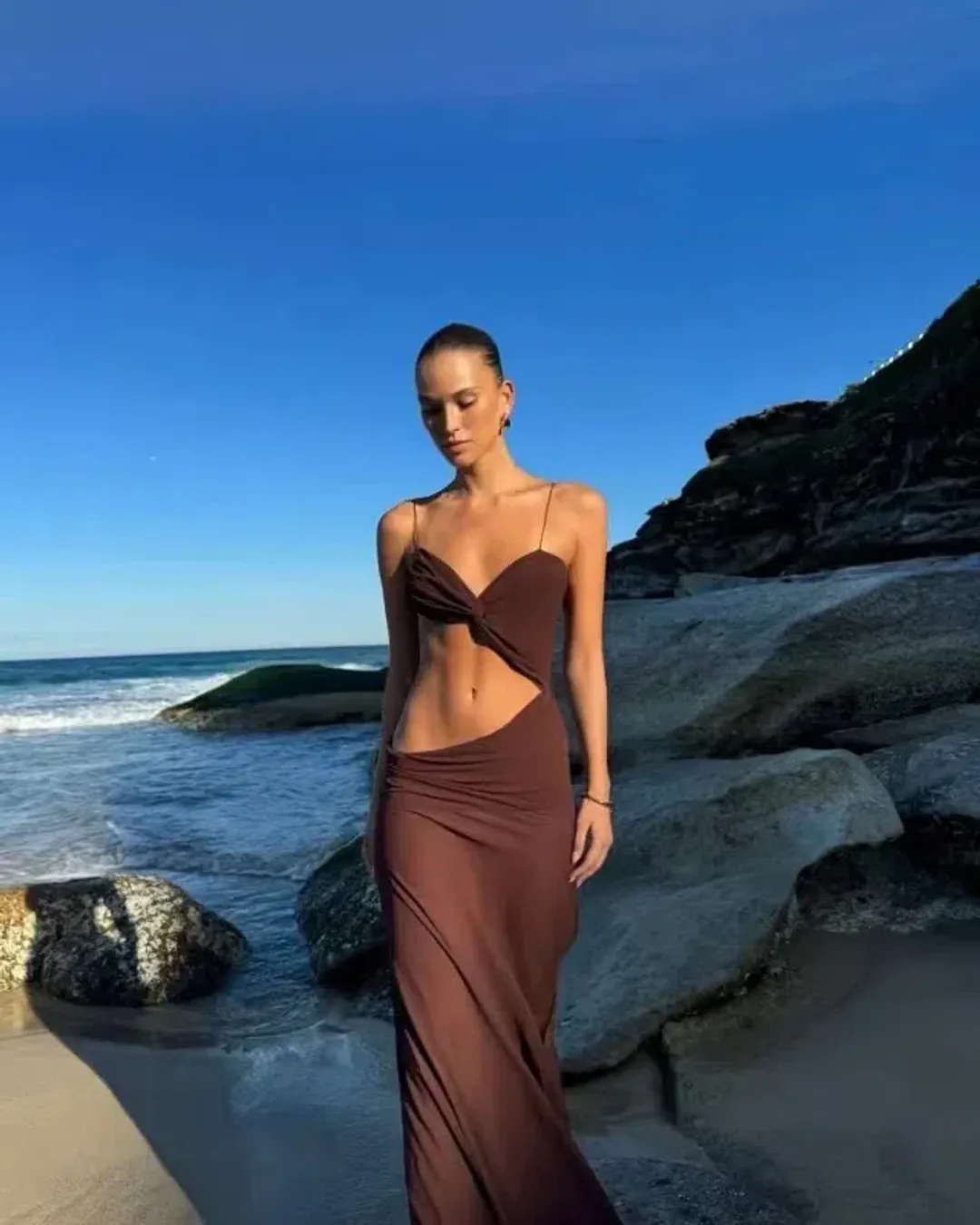 Natalie Rolt Dahlia Dress Espresso Brown Size 1 / AU 8 for rent on The Volte - main image