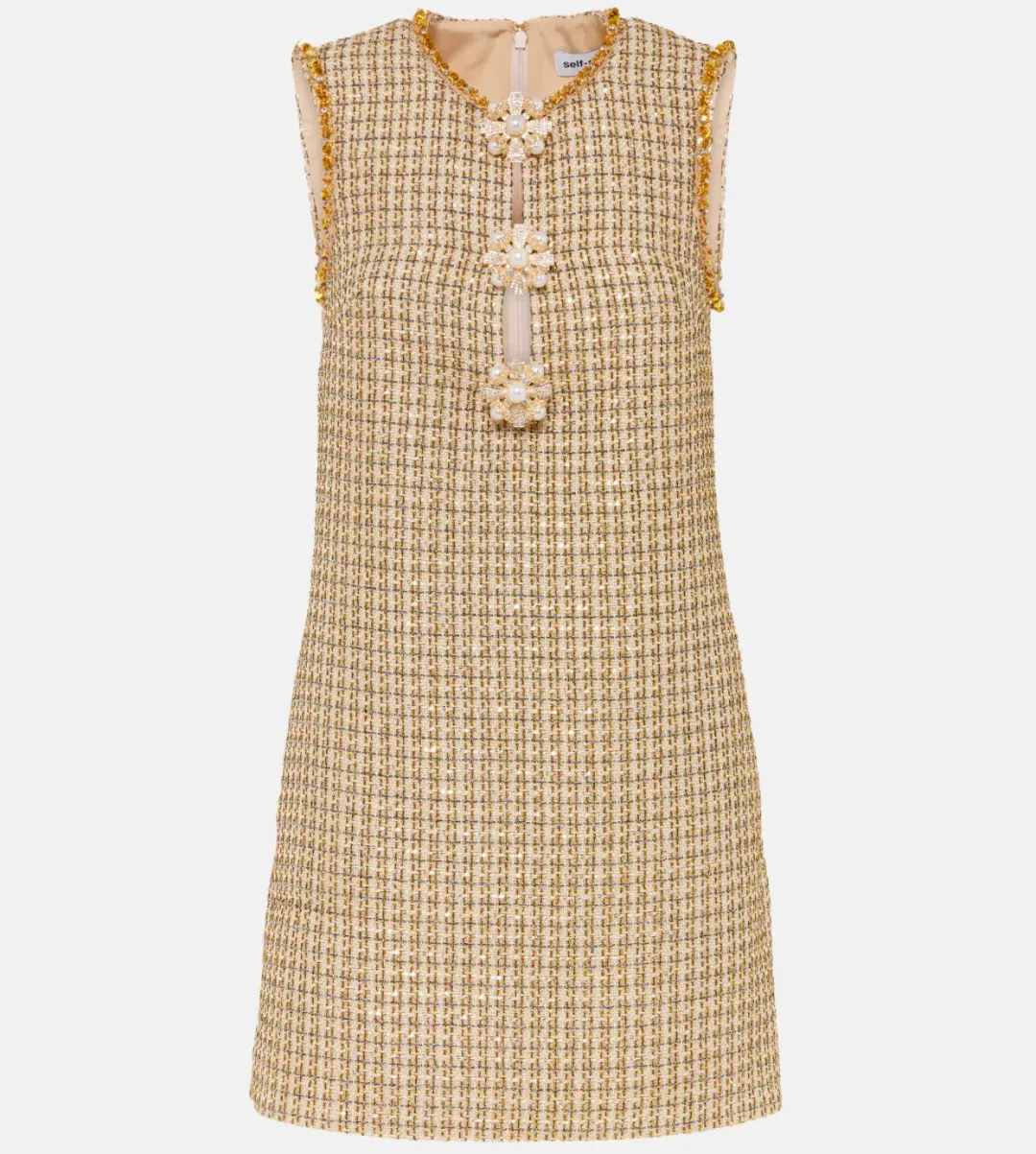 Self-Portrait Boucle Embellished Mini Dress Gold Size AU 10 for rent on The Volte - main image