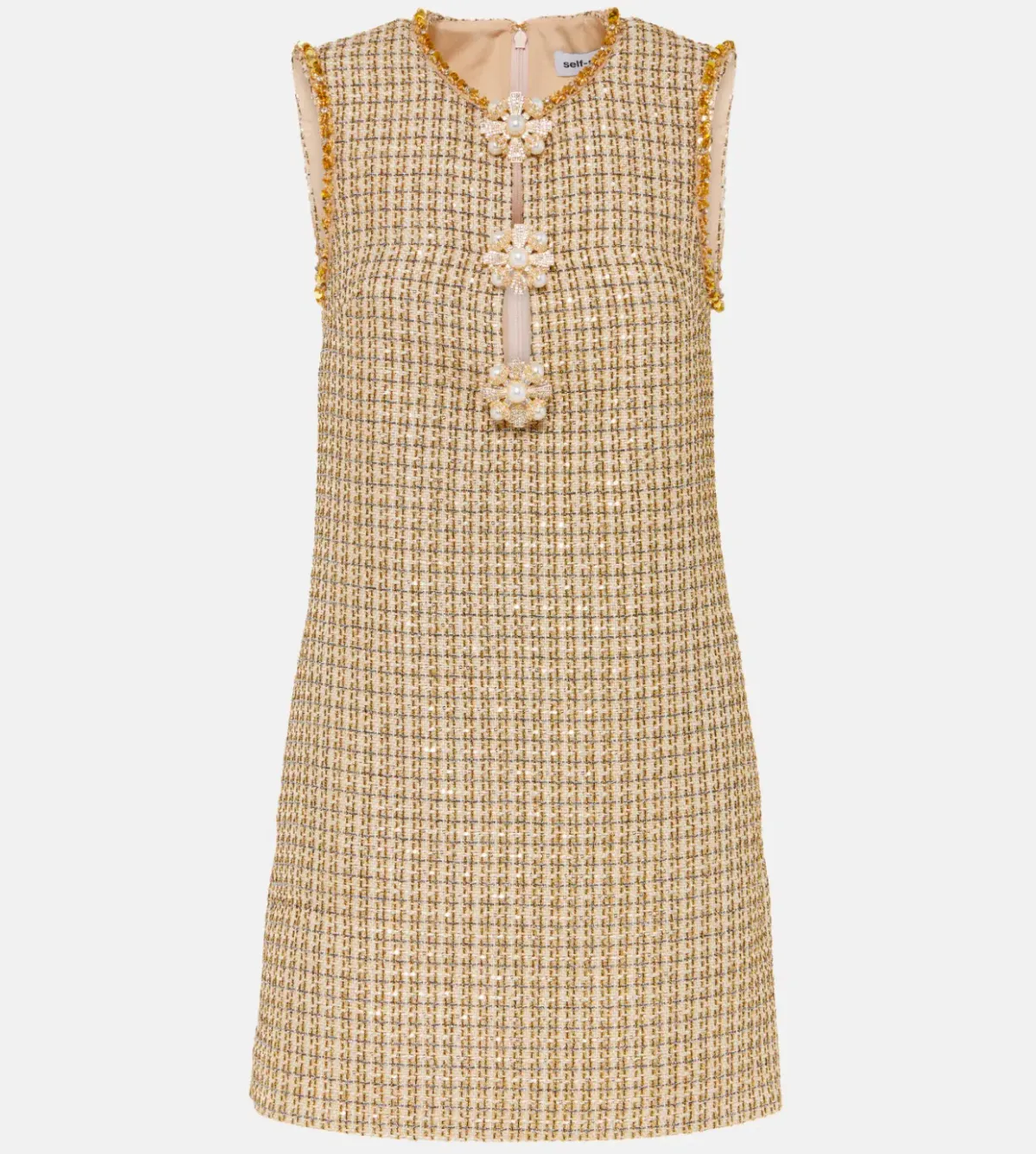 Self-Portrait Boucle Embellished Mini Dress Gold Size AU 10 - Image 6