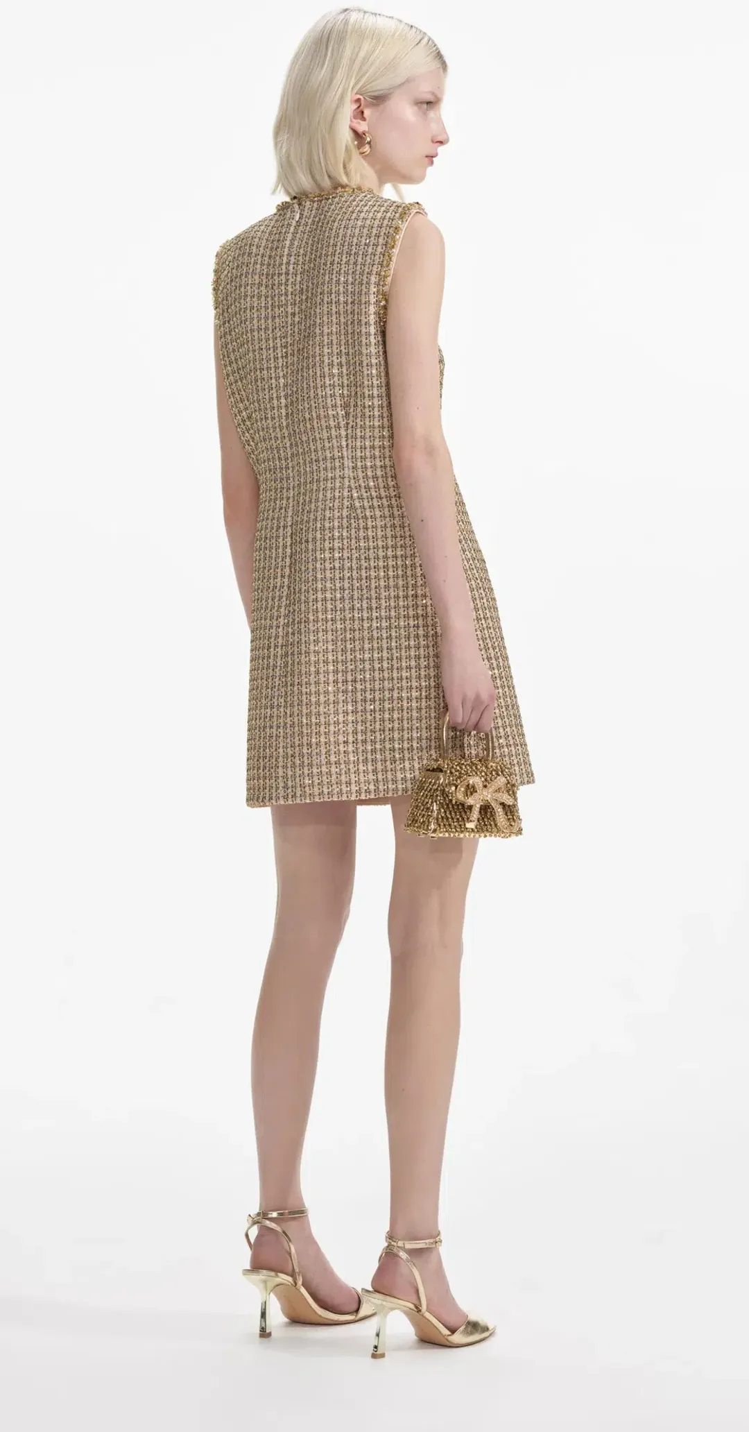 Self-Portrait Boucle Embellished Mini Dress Gold Size AU 10 for rent on The Volte - main image