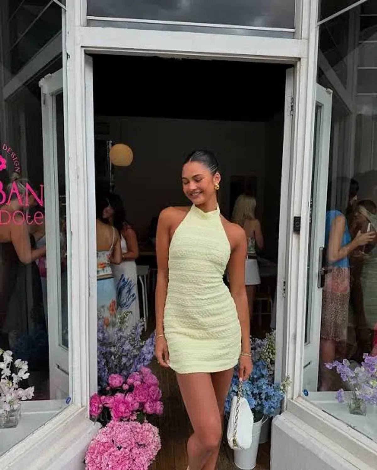 With Harper Lu Textured Halter Mini Dress Lemon Yellow Size XS / AU 6 - Image 3