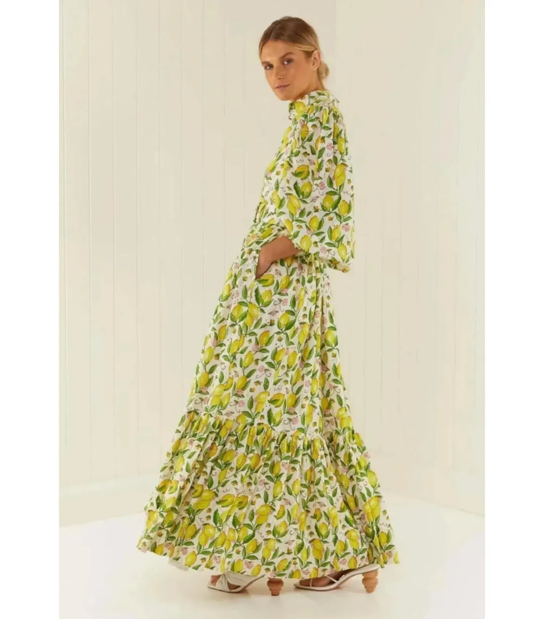 Palm Noosa Royal Flush Dress Lemon Print Size AU 12  for rent on The Volte - main image