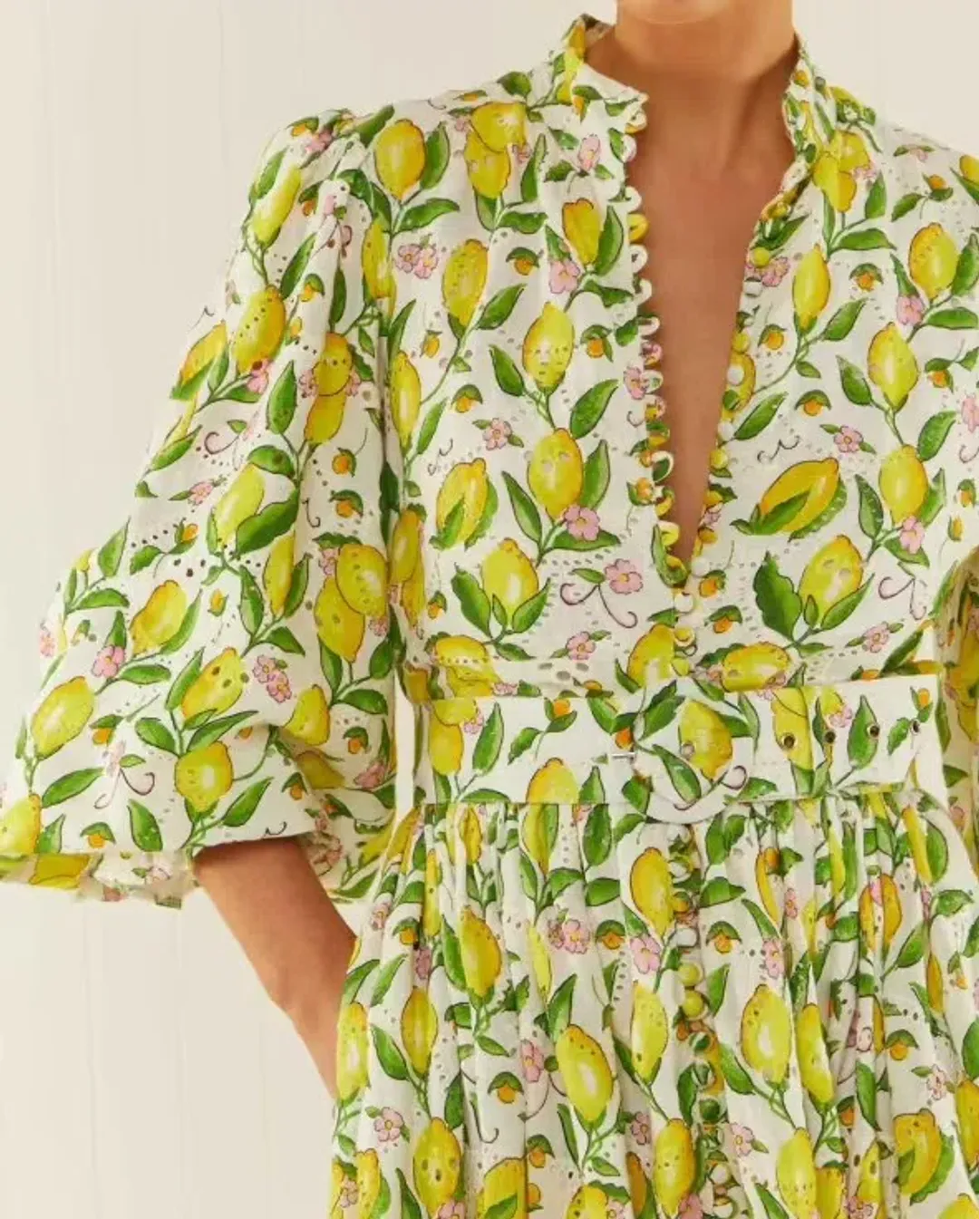 Palm Noosa Royal Flush Dress Lemon Print Size AU 12  for rent on The Volte - main image