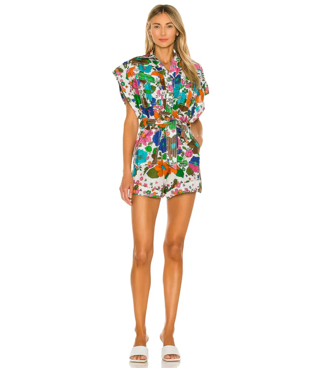 Zimmerman Riders Cuffed Playsuit in Green Floral Size 1 / AU 10  for rent on The Volte - main image