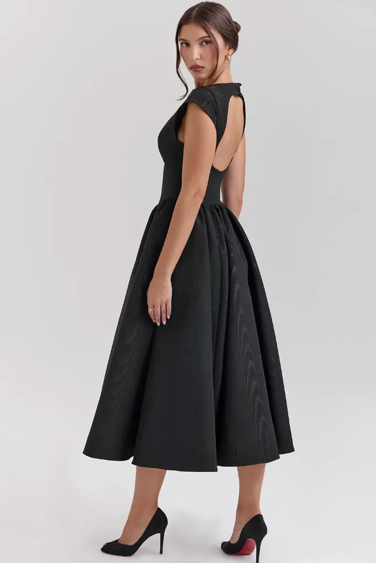 House of CB Debutante Moire Satin Backless Midi Dress Black Size S / AU 8 - Image 1