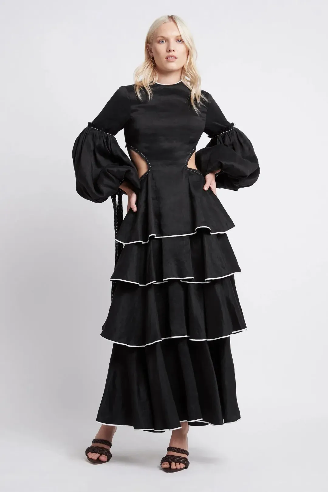 Aje Gracious Cutout Midi Dress Black/Ivory Size 6 for rent on The Volte - main image