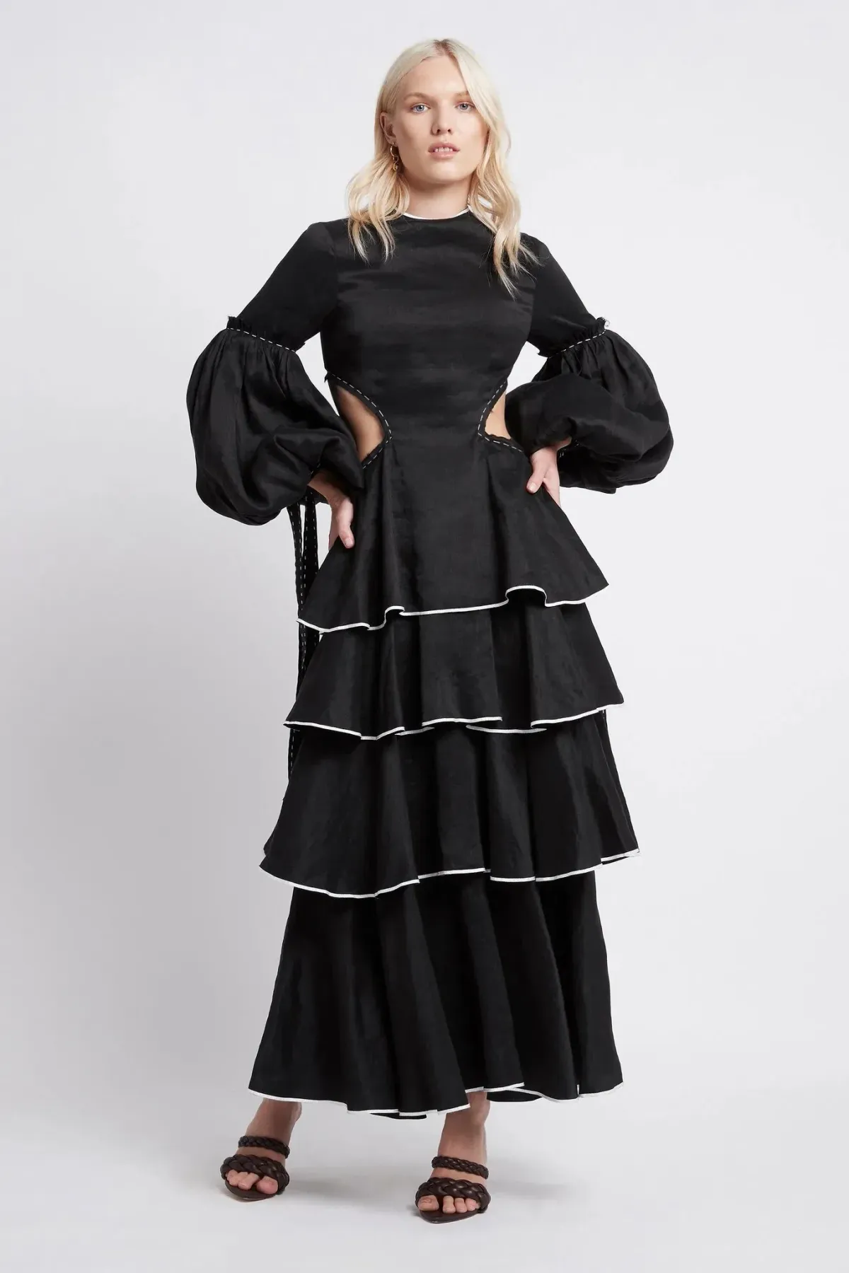 Aje Gracious Cutout Midi Dress Black/Ivory Size 6 - Image 1