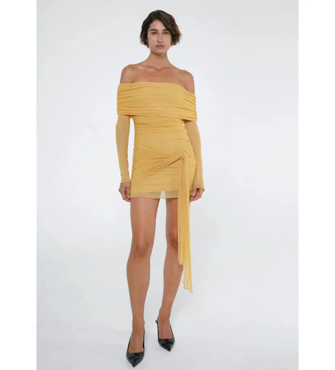 Benni Yasmin Mini Dress In Mustard Size 8 for rent on The Volte - main image