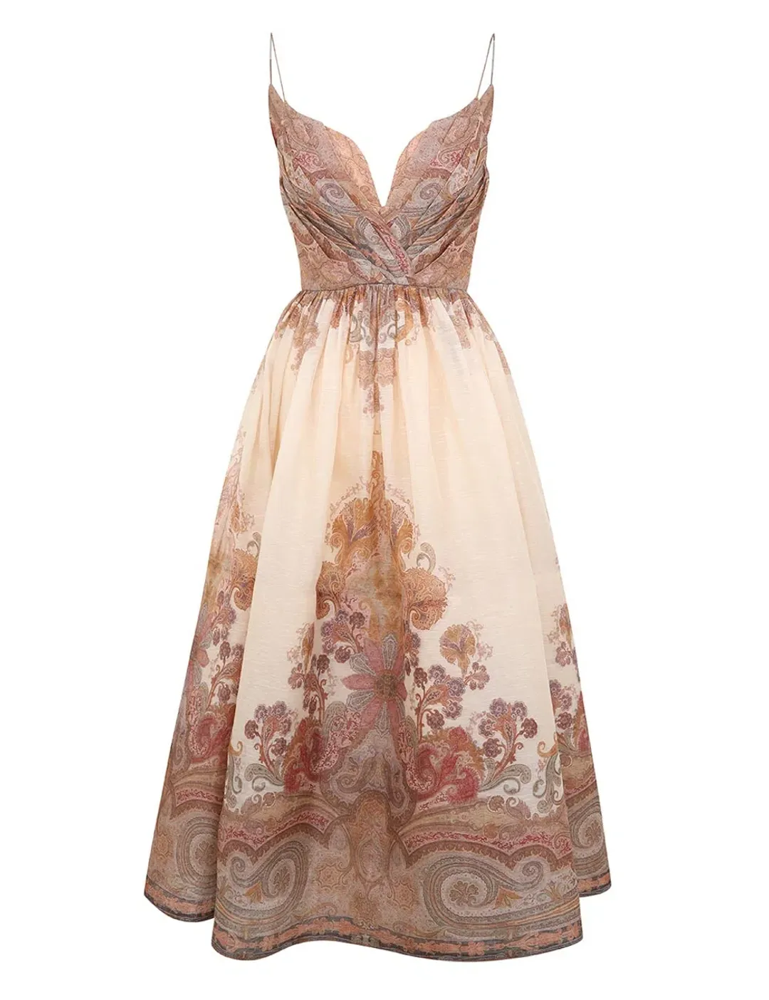 Zimmermann Illustration Draped Midi Dress Cream Paisley Size 8 for rent on The Volte - main image