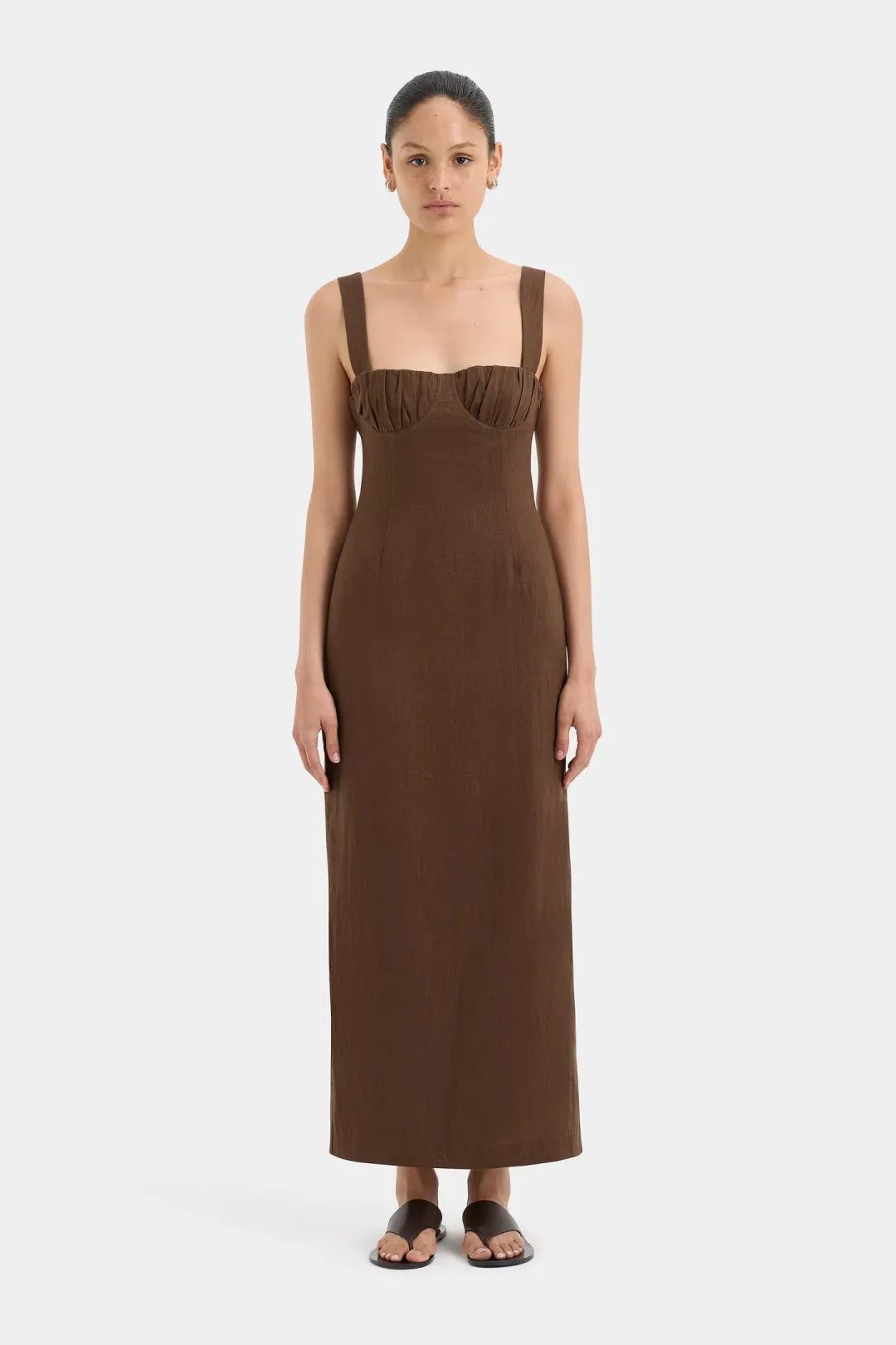 Sir the Label Bettina Midi Dress Chocolate Size 2 / AU 10 for rent on The Volte - main image