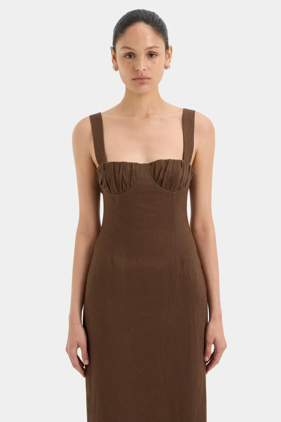Sir the Label Bettina Midi Dress Chocolate Size 2 / AU 10 for rent on The Volte - main image