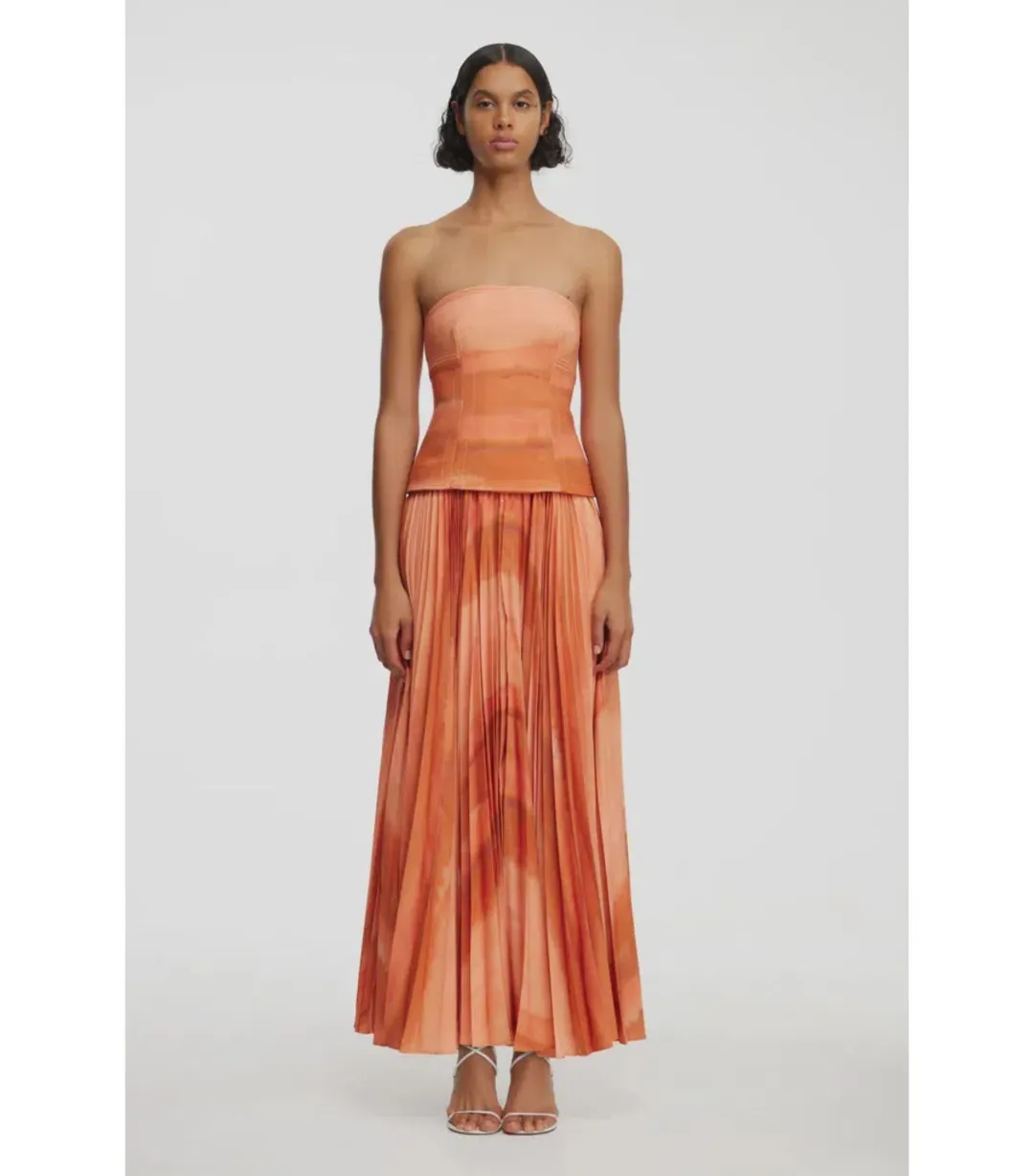 Acler Brayswick Midi Dress in Melon Watercolour Size AU 6 for rent on The Volte - main image