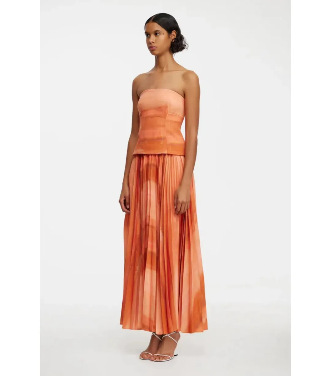 Acler Brayswick Midi Dress in Melon Watercolour Size AU 6 for rent on The Volte - main image