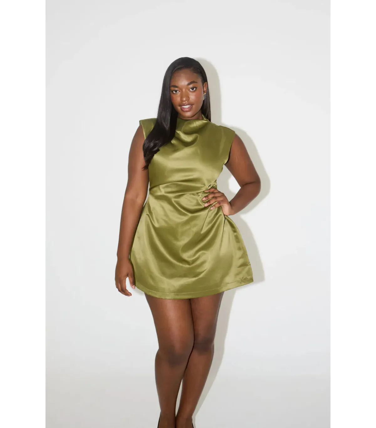 Odd Muse The Ultimate Muse Satin Straight Neck Mini Dress in Olive Size XS / AU 6 - Image 6