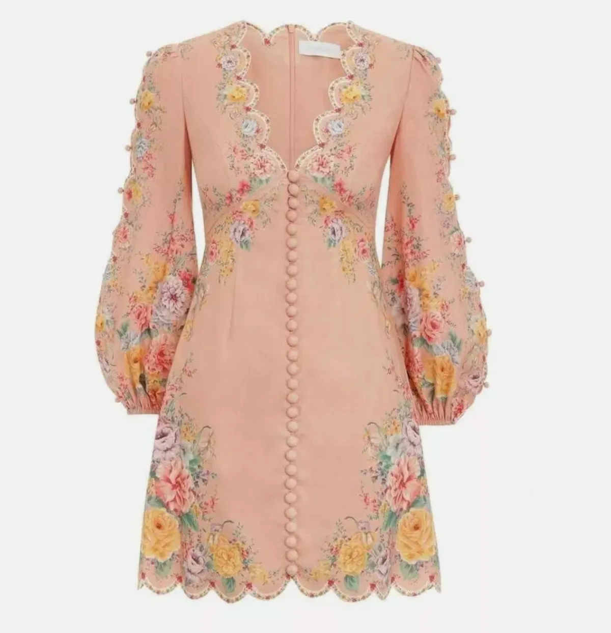 Zimmermann Zinnia Scallop Mini Dress Coral Floral Size 0/Au 8  - Image 4