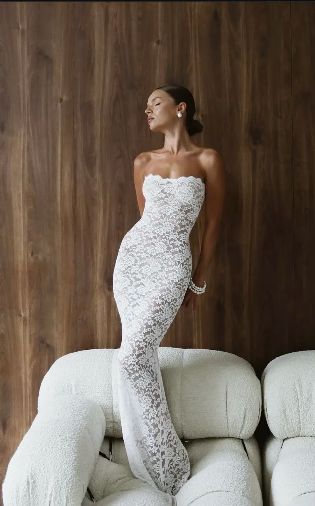 Leau Soleil Scalloped Lace Midi Dress White Size Xs/Au 6 for rent on The Volte - main image