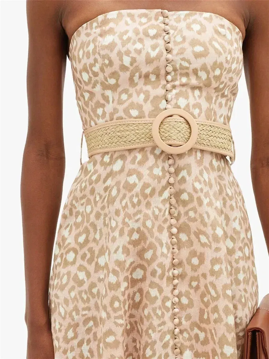 Zimmermann Carnaby Strapless Leopard Belted Linen Dress Size 0/Au 8  for rent on The Volte - main image