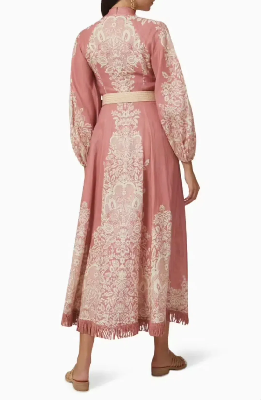 Zimmermann Pattie Fringed Midi Dress Pink Size 0/Au 8  for rent on The Volte - main image