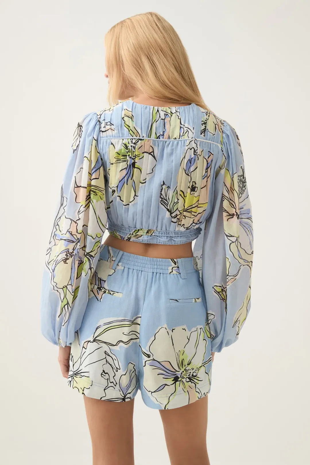 Aje Romantica Voile Crop Top and Shorts Set Blue Hibiscus Size 12 for rent on The Volte - main image