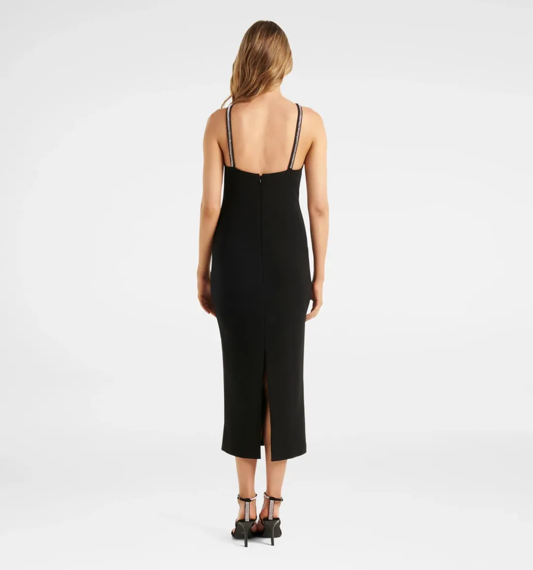 Forever New Gwen Arrow Neck Trim Bodycon Midi Dress Black Size 12 for rent on The Volte - main image