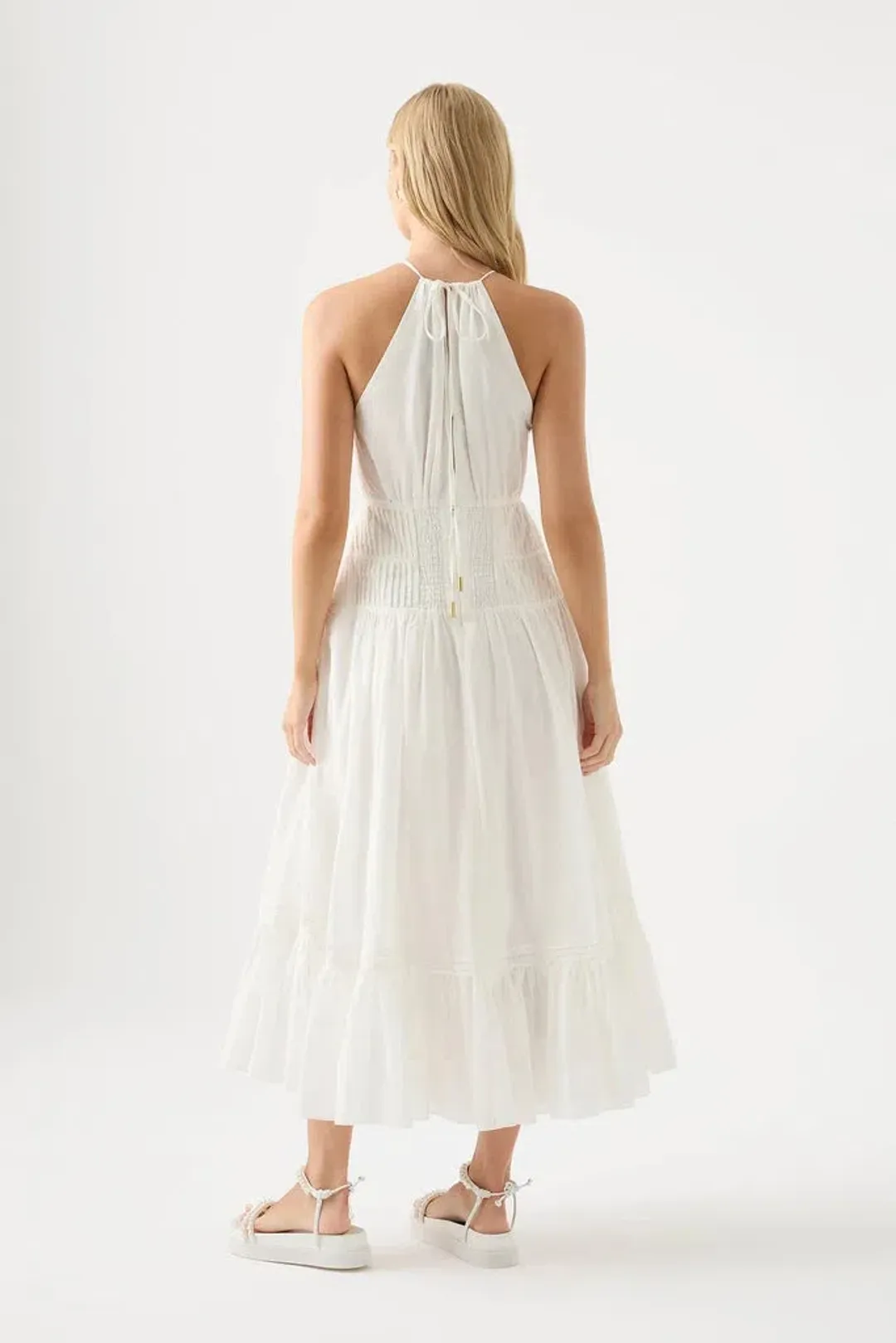 Aje Renata Eyelash Midi Dress Ivory Size 8 for rent on The Volte - main image