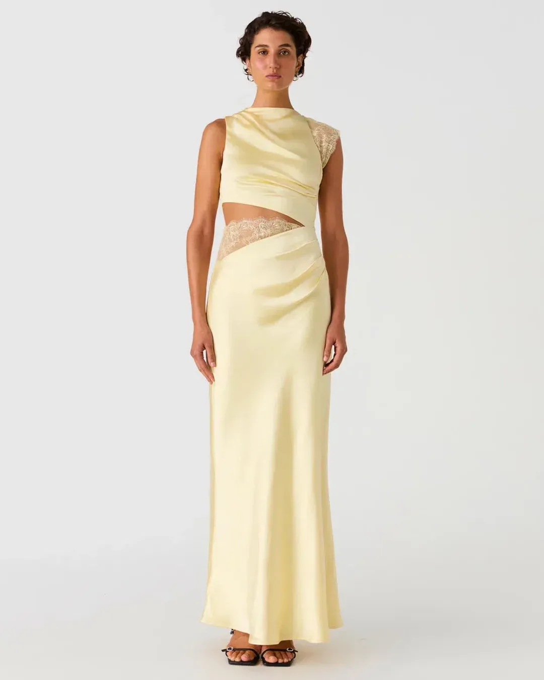 Misha Kimora Satin and Lace Maxi Dress Soft Yellow Size 12 for rent on The Volte - main image