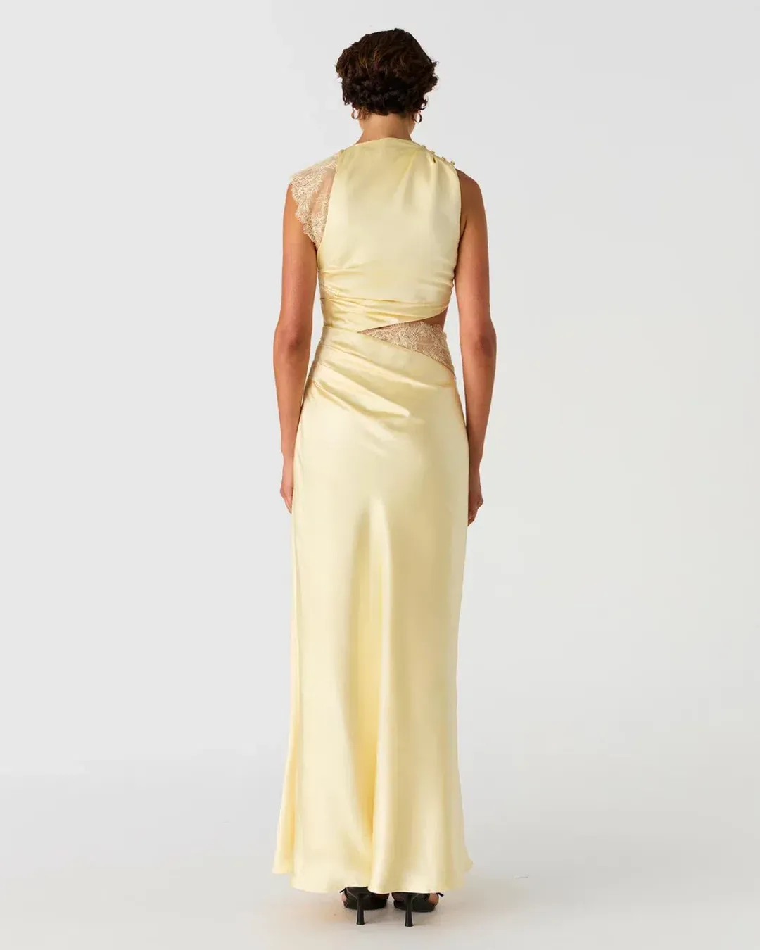 Misha Kimora Satin and Lace Maxi Dress Soft Yellow Size 12 for rent on The Volte - main image