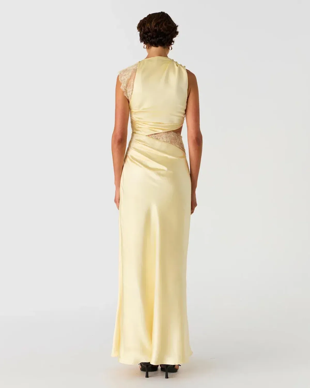 Misha Kimora Satin and Lace Maxi Dress Soft Yellow Size 12 - Image 3