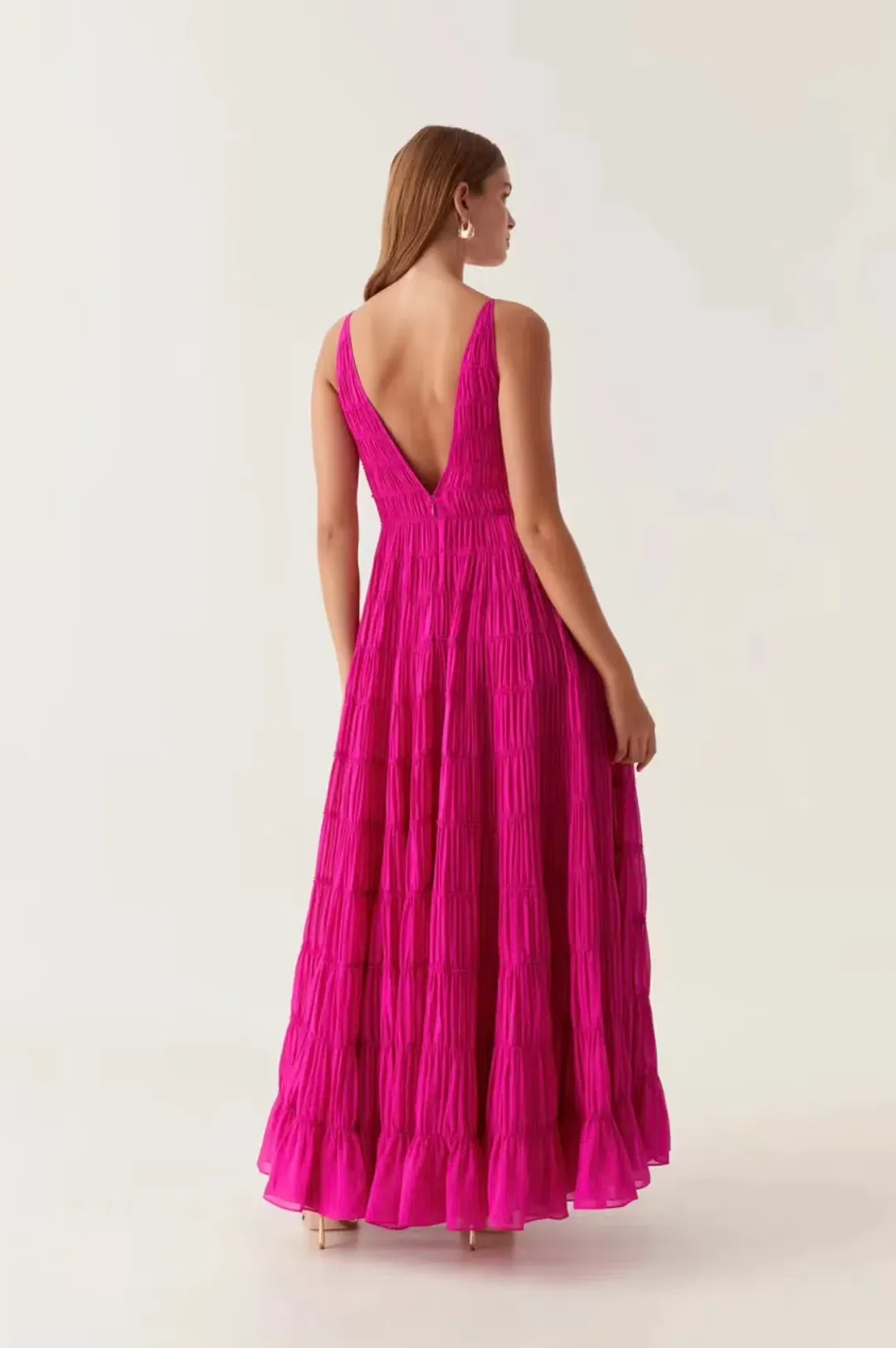 Aje Rosewood Ruched Maxi Dress Magenta Size AU 6 for rent on The Volte - main image