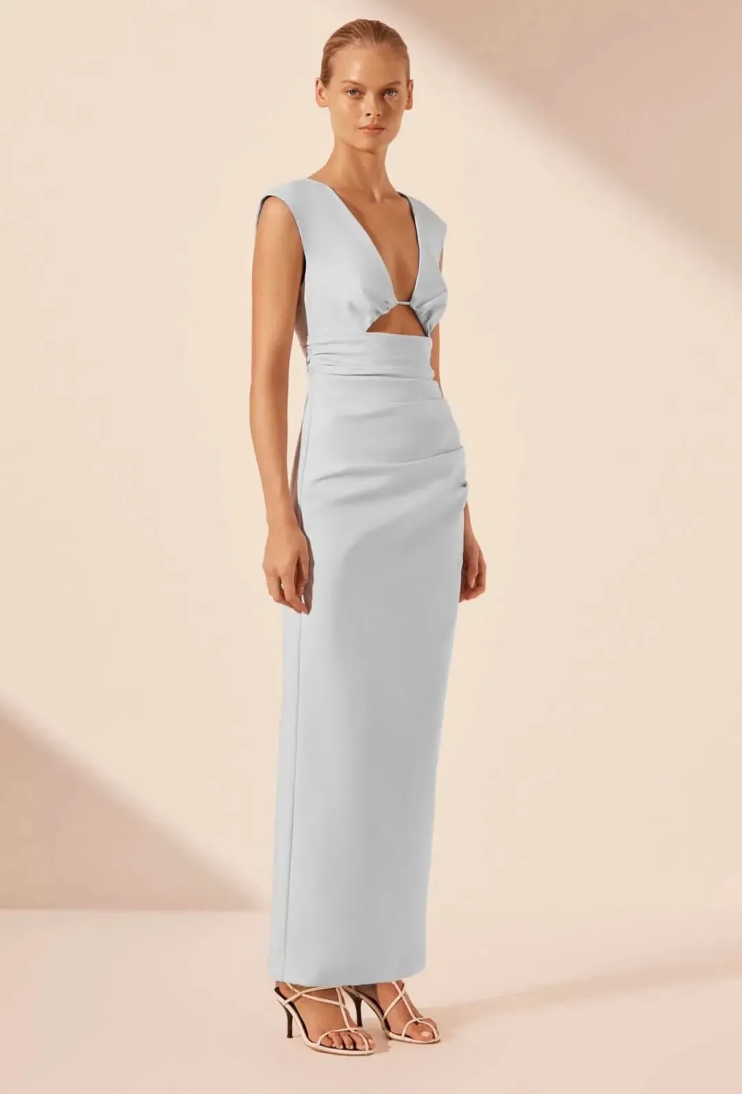 Shona Joy Lani Plunged Cut Out Maxi Dress in Sky Size 12 for rent on The Volte - main image