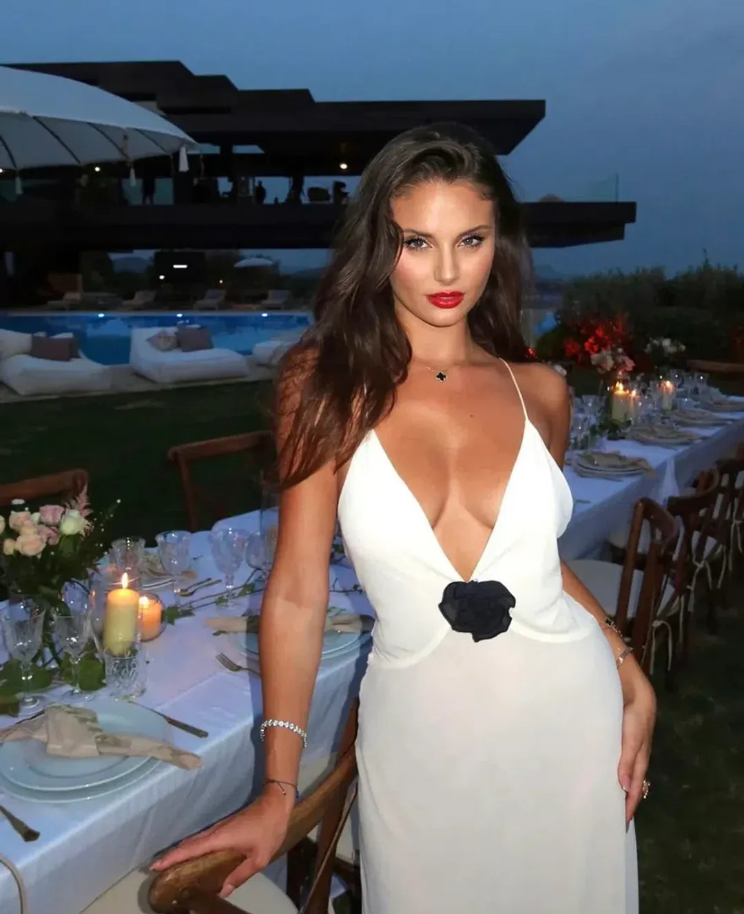 Helsa Studios Sheer Deep V Long Slip Dress Ivory Size XS / AU 6 for rent on The Volte - main image