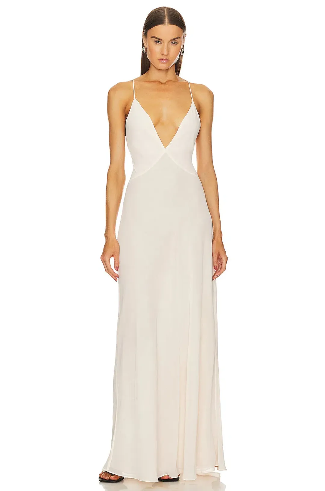 Helsa Studios Sheer Deep V Long Slip Dress Ivory Size XS / AU 6 for rent on The Volte - main image