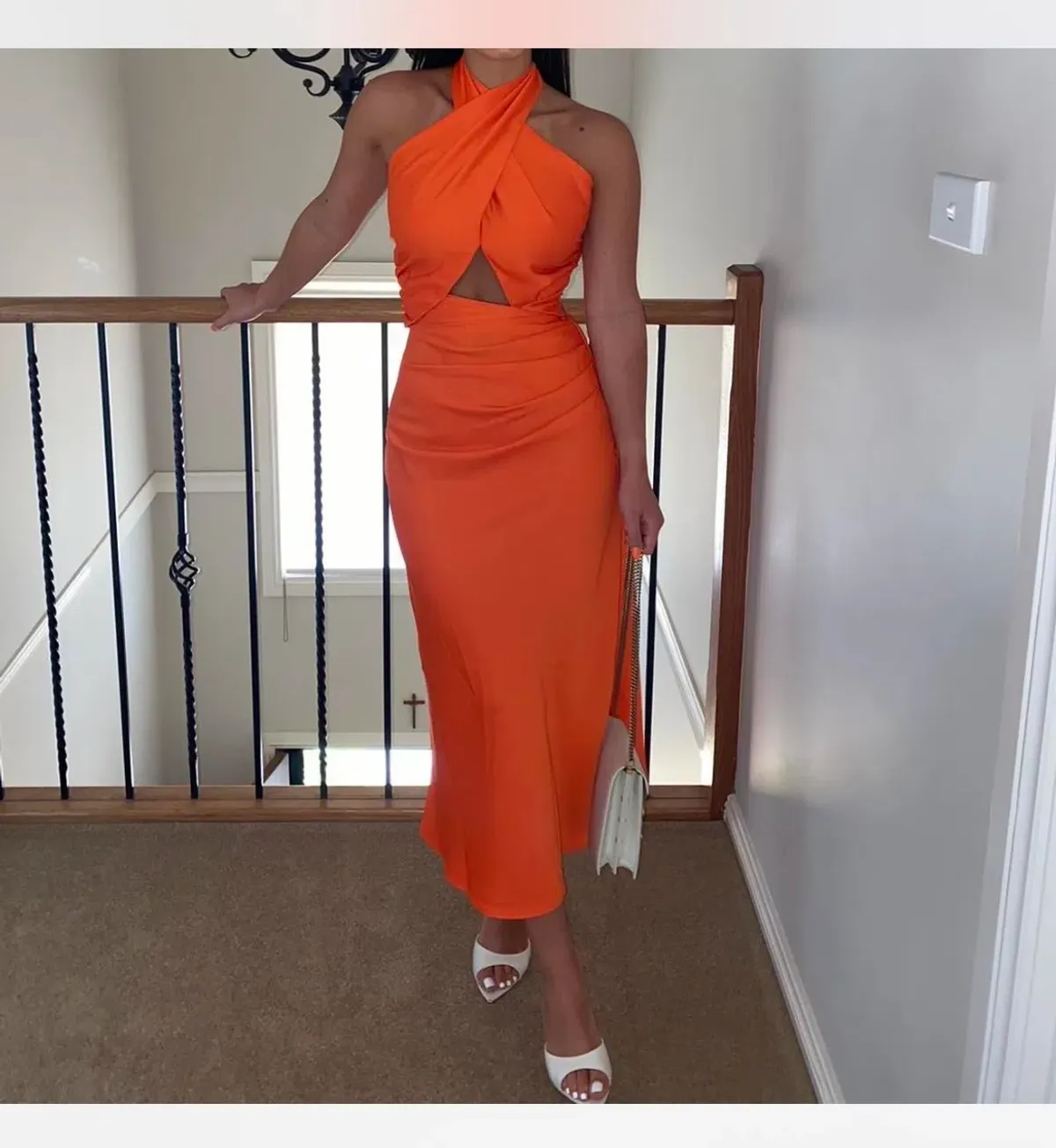 Misha Linnea Satin Midi Dress Orange Size 8 - Image 5