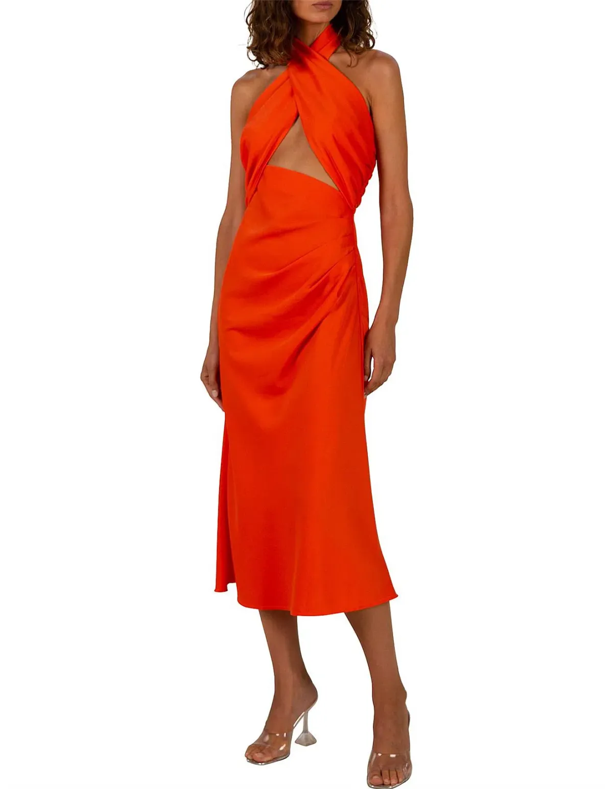 Misha Linnea Satin Midi Dress Orange Size 8 - Image 2