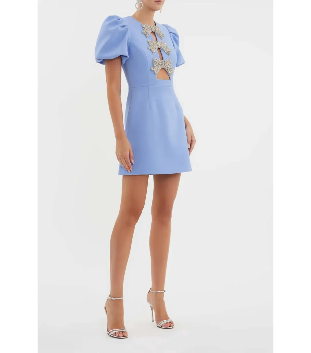 Rebecca Vallance Juliana Puff Sleeve Mini Dress Blue Size AU 8 for rent on The Volte - main image