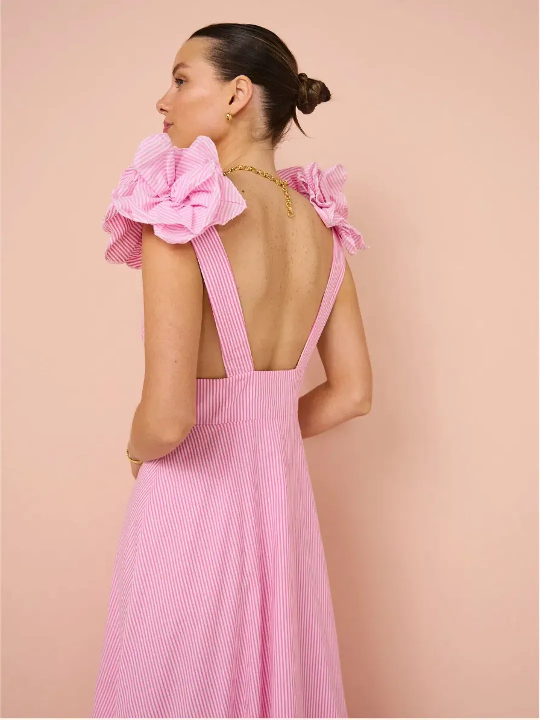 Aston Studio The Eliza Dress In Fuchsia Fine Stripe Size AU 8 for rent on The Volte - main image