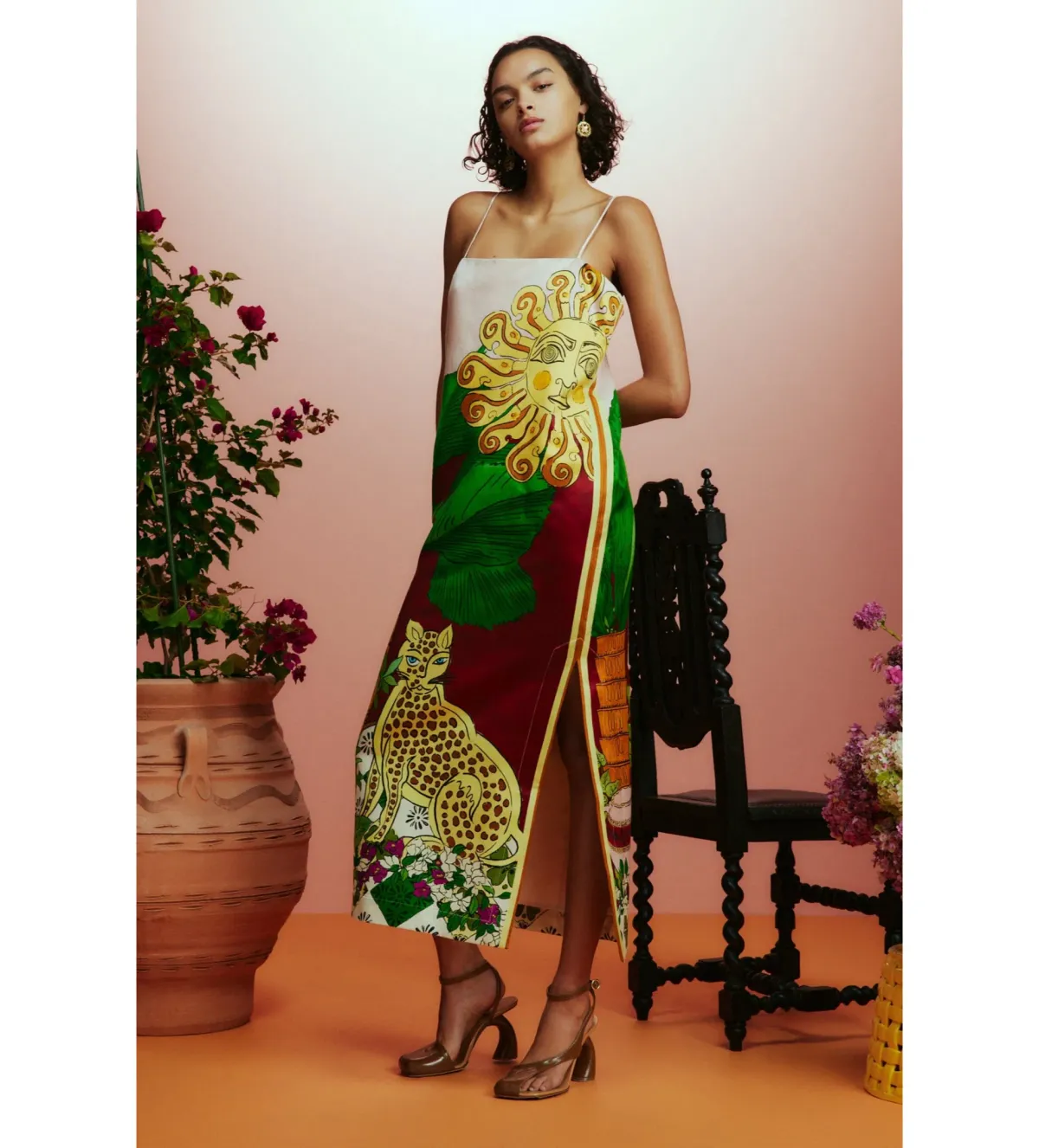 Alemais Tiger Slip Midi Dress Print Size AU 10 - Image 1