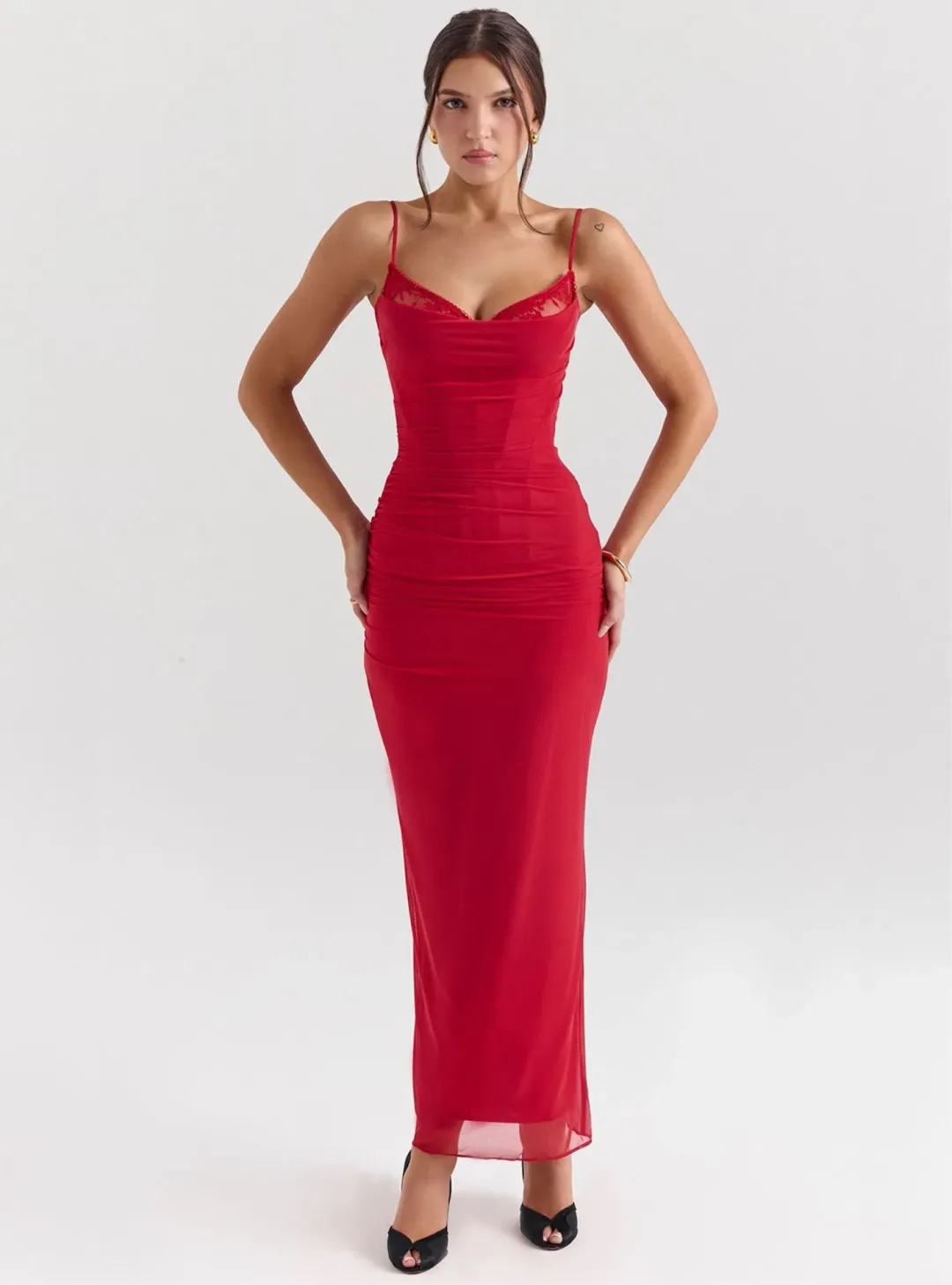 House of CB Nalini Mesh Corset Maxi Dress Holly Red Size S / AU 8 Regular cup for rent on The Volte - main image
