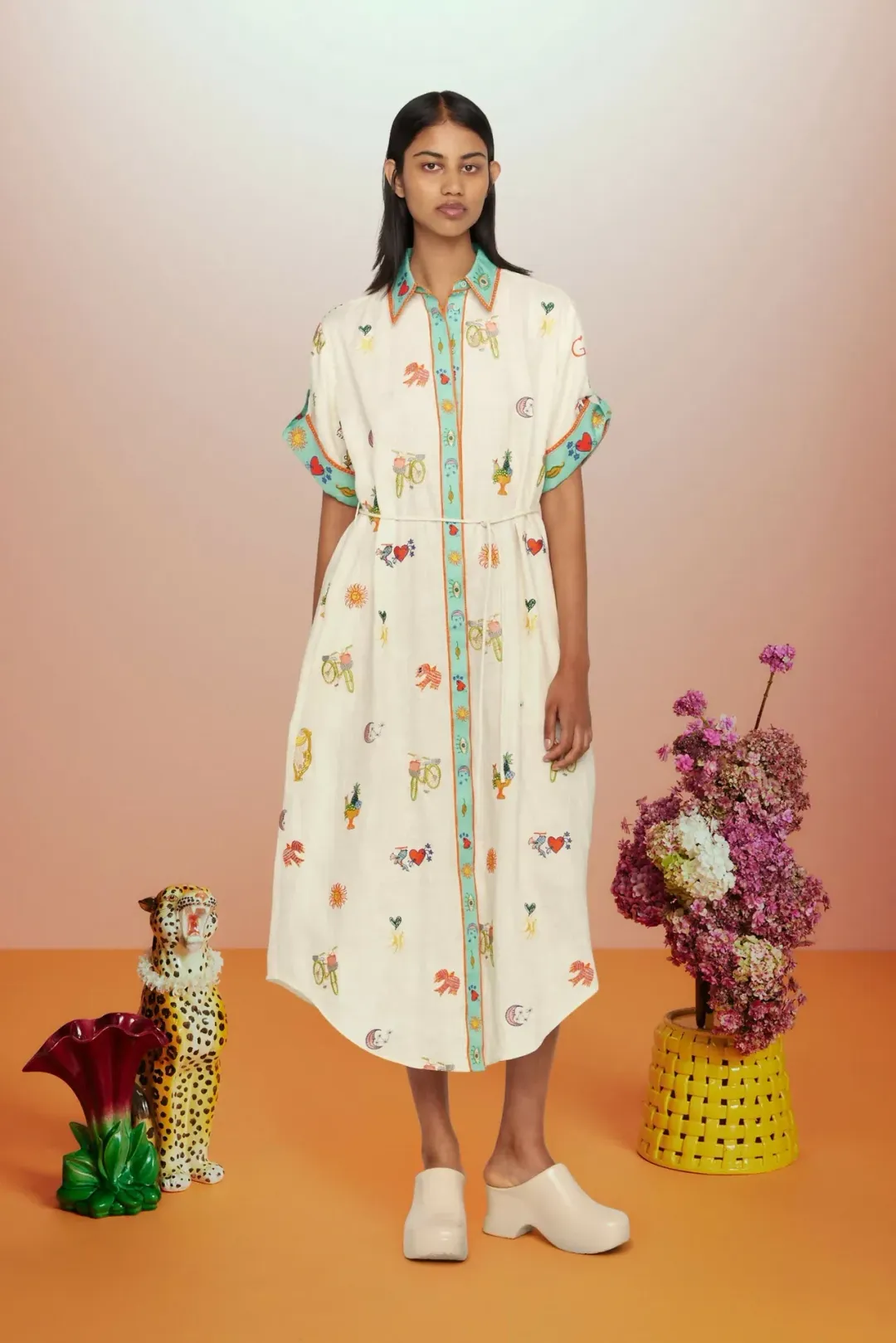 ALEMAIS HOLIDAY GO-TO EMBROIDERED SHIRTDRESS SIZE 10 for rent on The Volte - main image