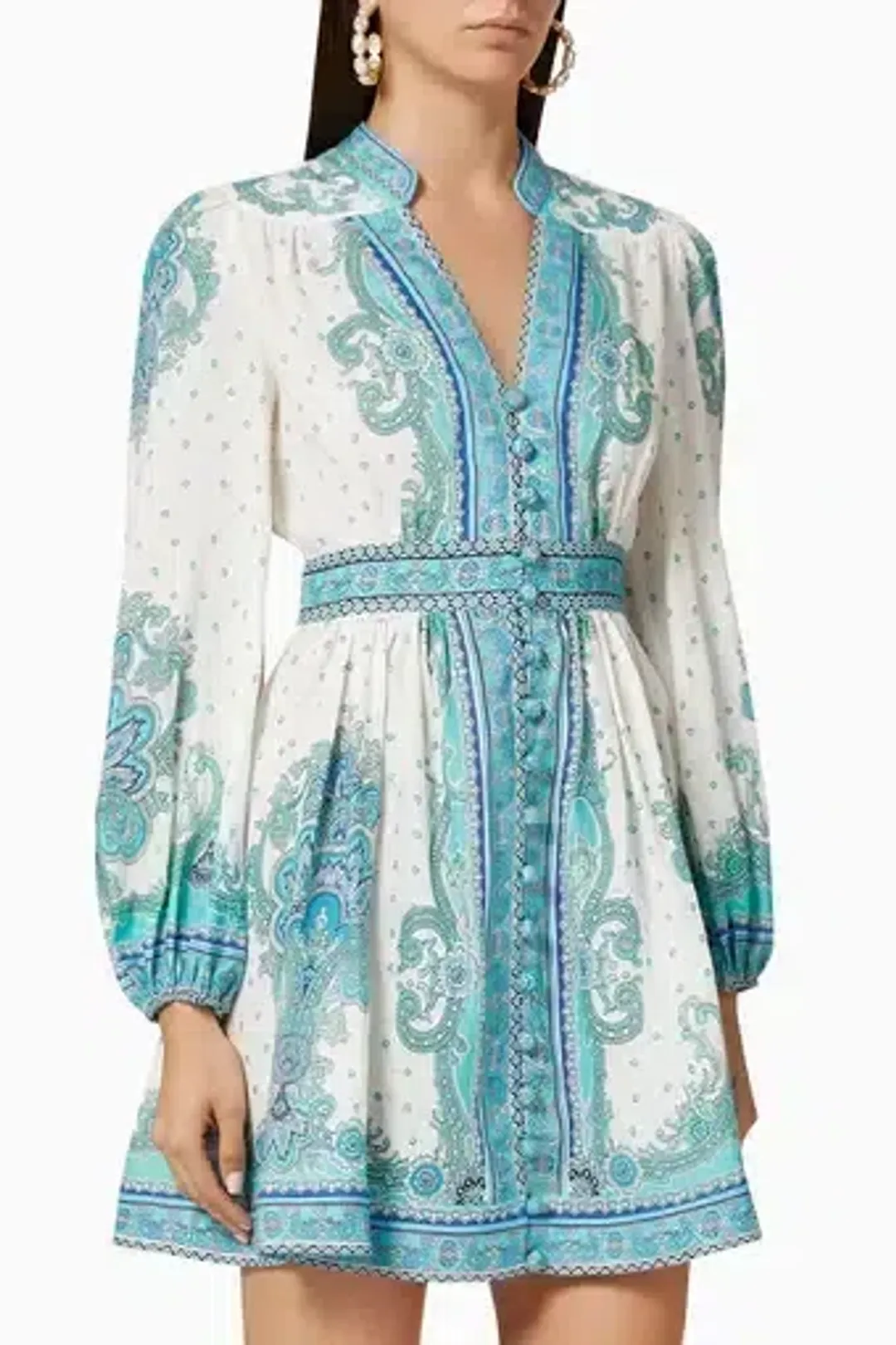 Zimmermann Bells Paisley Short Dress in Blue Paisley Size 2 / AU 12 for rent on The Volte - main image