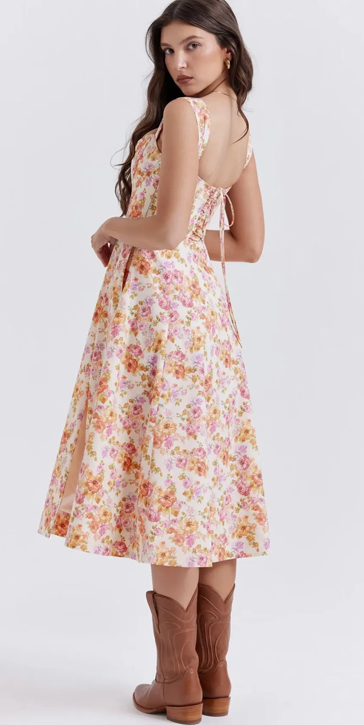 House of CB Saira Midi Sundress in Ivory Floral Size L - Image 4