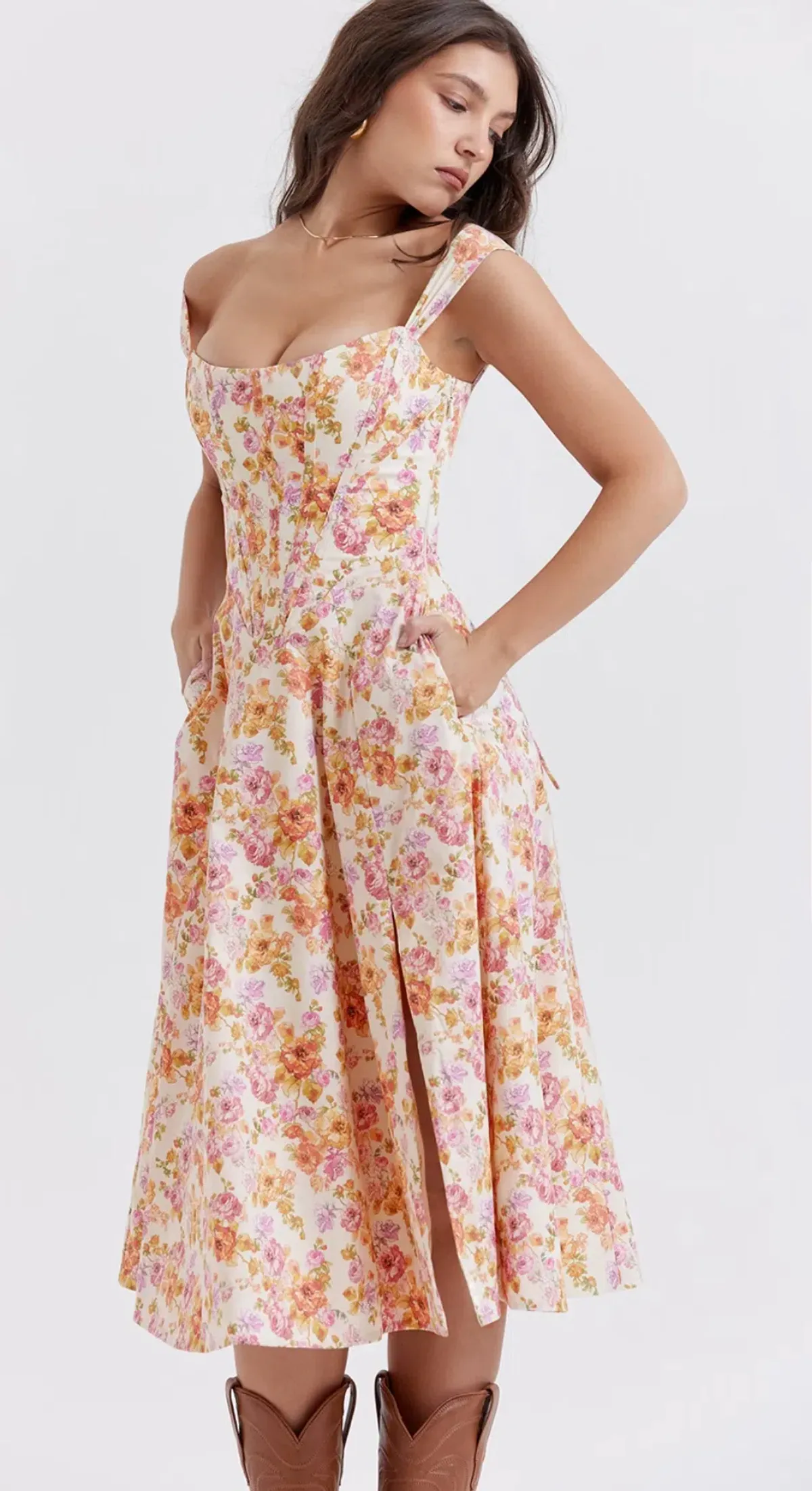 House of CB Saira Midi Sundress in Ivory Floral Size L - Image 2