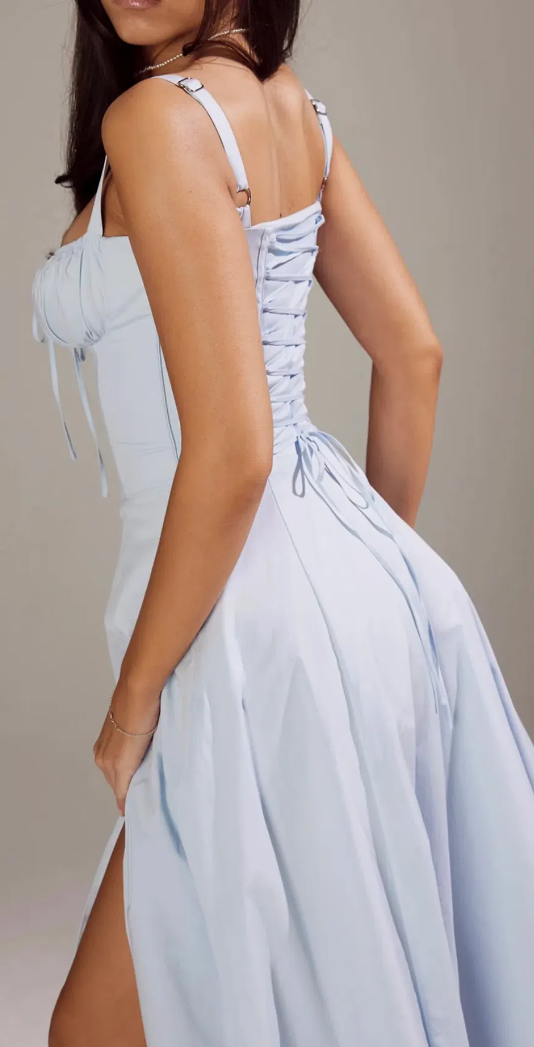 House of CB Carmen Soft Blue Bustier Midi Sundress Size L for rent on The Volte - main image