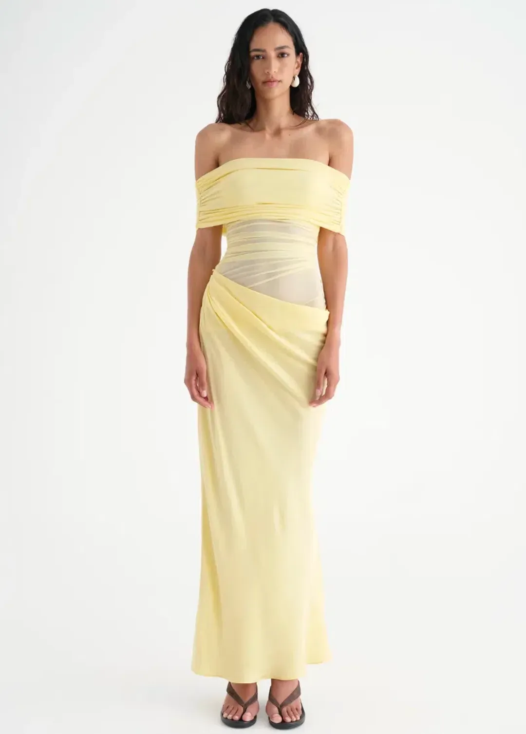 Benni Nico Off Shoulder Midi Dress Yellow Size 12 for rent on The Volte - main image