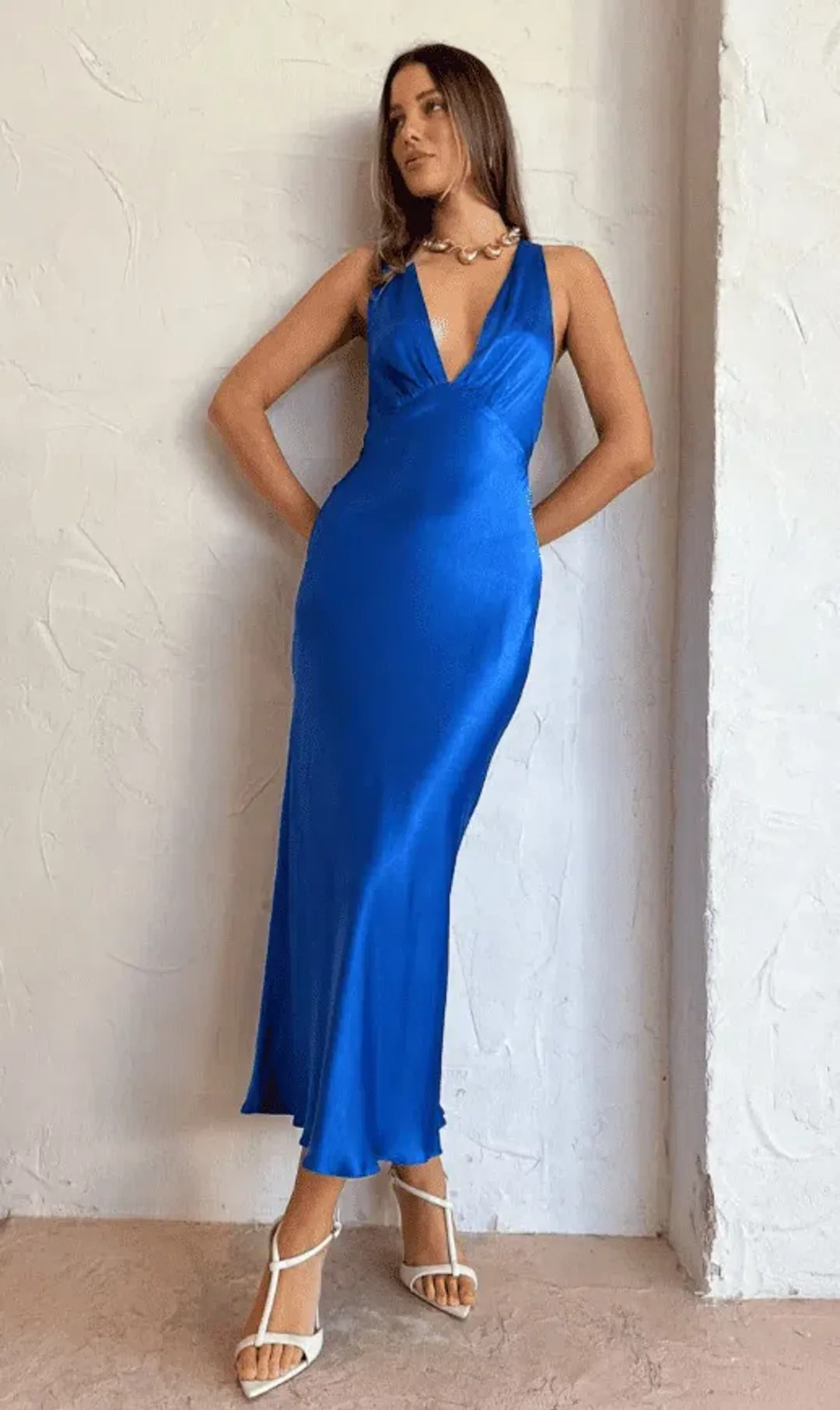Shona Joy - Oliviera Plunge Cross Back Midi in Strong Blue Size AU 10 for rent on The Volte - main image