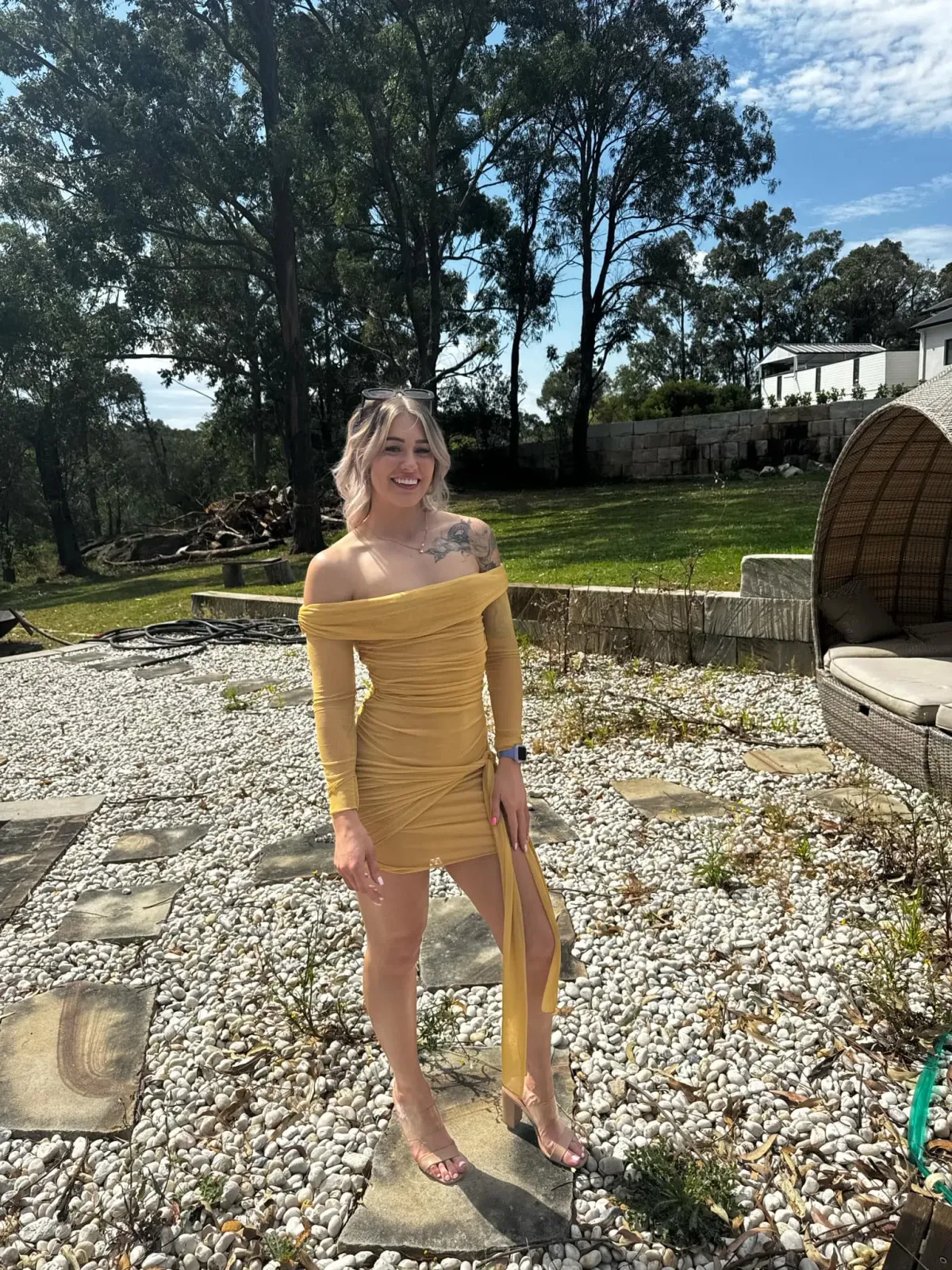 BENNI - Yasmin Mini Dress in Mustard Size AU 8 - Image 3