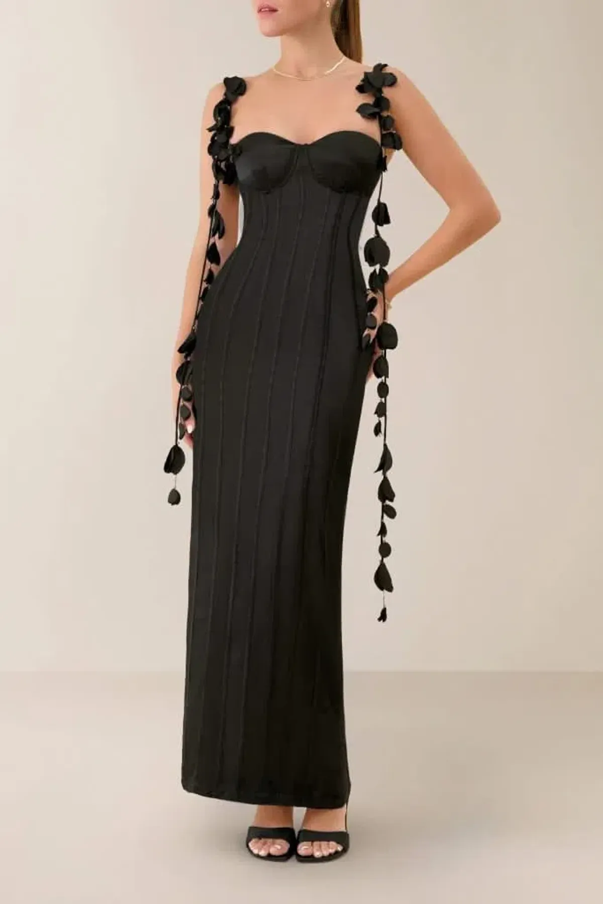Heiress Beverly Hills Silk Petal Maxi Dress Black Size 10 - Image 1